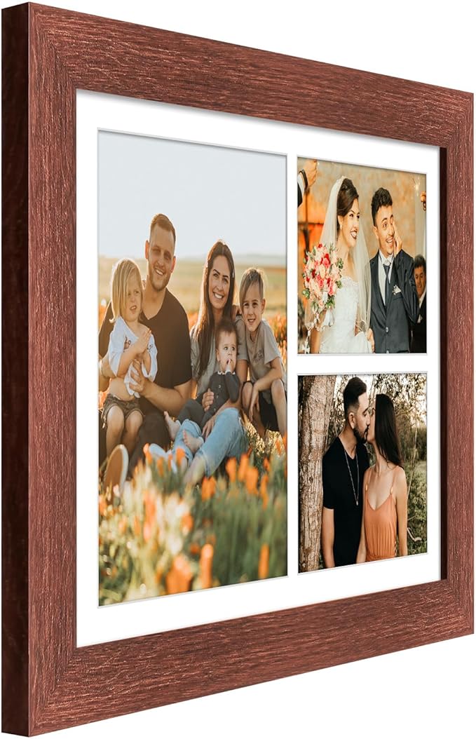 11x16 Picture Frame Display 3 opening Picture Frame 5x7 and 8x10 Collage,Multi Photo Frame with Mat,Plexiglass,Horizontal and Vertical Formats for Wall Decor,Walnut Wood Grain