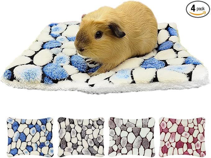 EAEDMY 4 Pieces Guinea Pig Bunny Comfortable Bed Mats Pads, Rabbit Warm Soft Bed, Hamster Bedding Pad Mats for Small Animals Chinchilla Hedgehog Baby Cats (11.8"x9.1", 2.Cobblestones Pattern)