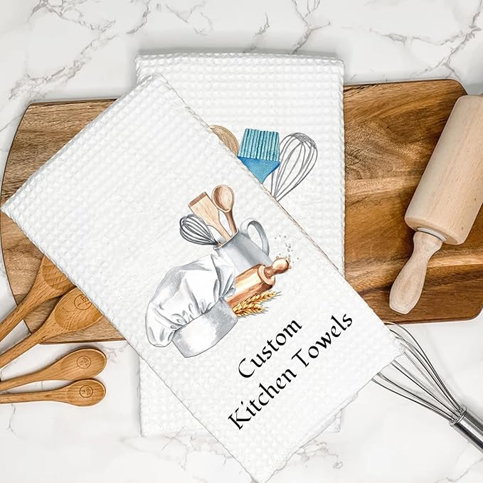 Custom Kitchen Towels Personalized Name Kitchen Towels Housewarming/Holiday/Birthday/Anniversaries Gift for Kitchen Decor Custom Waffle Dish Towel