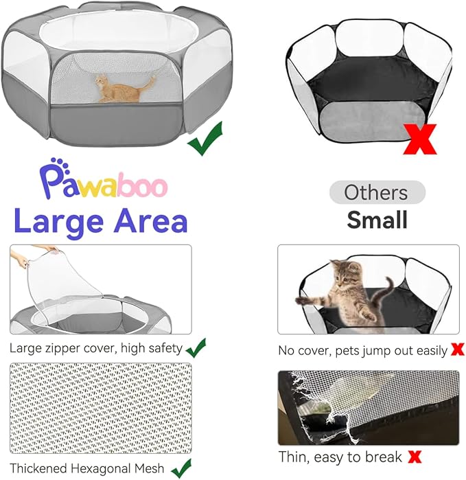 Pawaboo Small Animals Playpen, Large Chick Brooder with Zipper Splicing | Portable Chicken Coop Run, Pop Up Pet Enclosure Cat Tent for Guinea Pig Bunny Puppy Indoor Outdoor