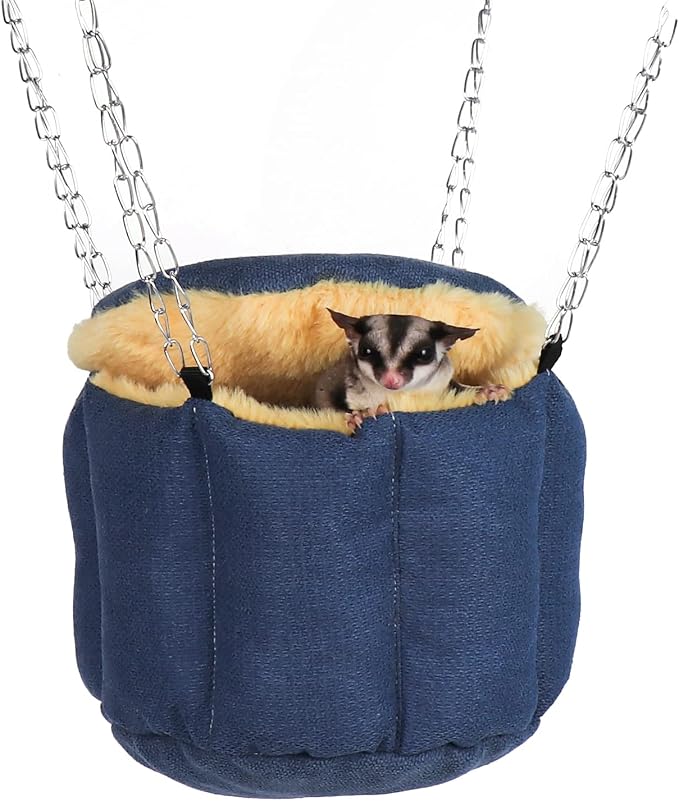 Sugar Glider Pouch, Rat Hanging Bed, Chipmunks Warm Bed, Rat Cage Accessories, Small Pet Animals Bed Dutch Pig Hamster Nest, Syrian Hamster Habitat Mini House, Play and Sleeping (Blue)