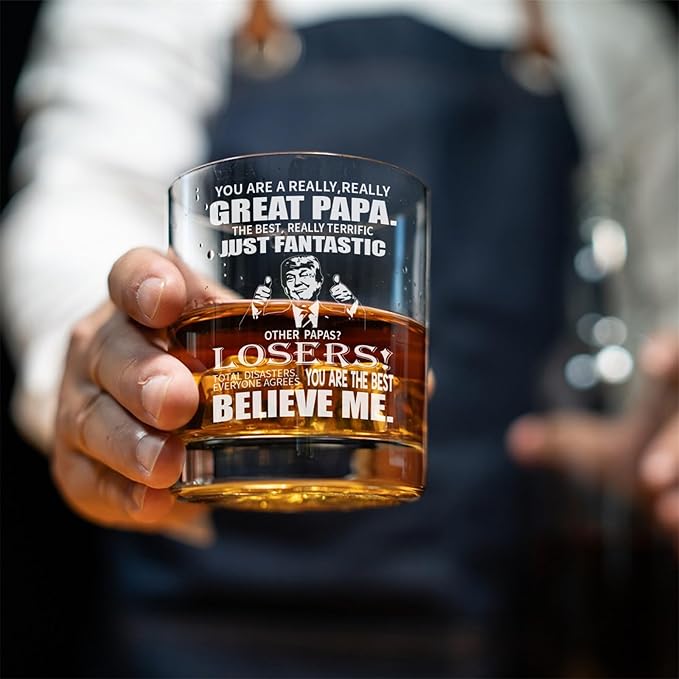 Papa Whisky Glass Birthday Gifts for Papa from Grandkids 11Oz Old Fashioned Whisky Glasses for Papas Christmas Fathers Day Drinking Glass Present