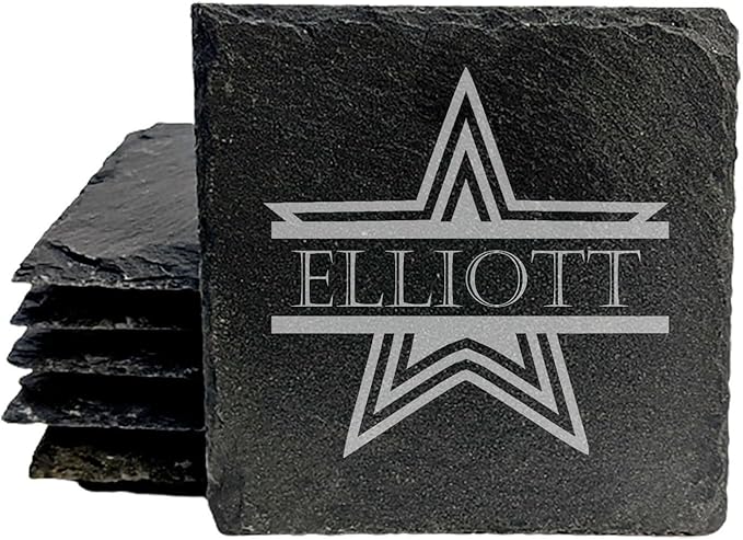Shining Stars: Personalized Slate Coasters with Name and Star - Square Slate - Set of 5
