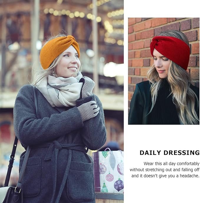 DRESHOW Winter Knit Chunky Headbands for Women Crochet Turban Knitted Ear Warmer Fashion Head Wrap 6 Pack