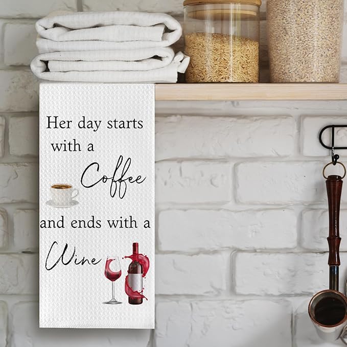 Funny Kitchen Towels,Funny Wine Dish Towels,Wine Lovers Gifts for Women,Coffee Lover Gifts for Women 16 X 24