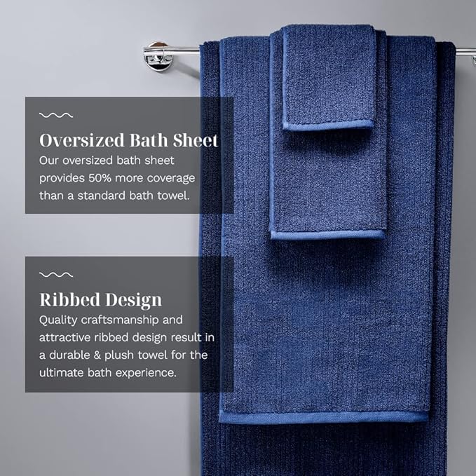 LUXOME Luxury Performance 2-Piece Bath Towel Set | Dual-Loop Design | Ultra Soft | Highly Absorbent | Quick Drying | Harbor (Navy)