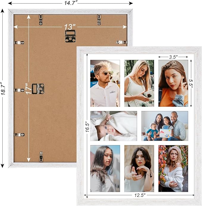 13x17 Collage frame with 8 Openings 4X6 Pictures, Multiple Picture Frame with Mat, Wall or Tabletop Decor, White Wood Grain,2 Pack