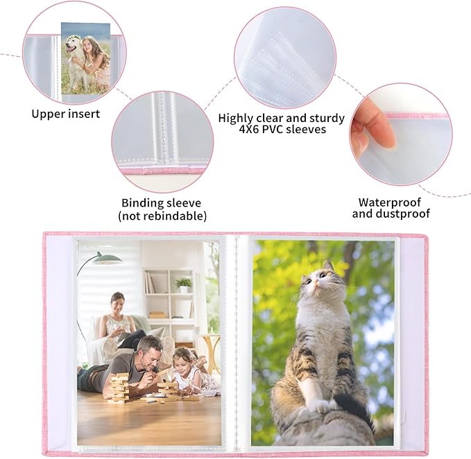 vivinin 2 Pack Photo Album 4x6, Linen Cover Photo Book, Small Photo Album Book for 36 Pockets Hold 72 Pictures, Picture Book for Photos Family Anniversaries Baby Vacations（Pink）