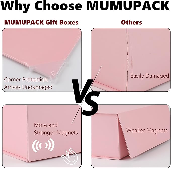6 Pack Pink Gift Boxes With Lids,9x9x4 Inch Bridesmaid Proposal Box And Printable Stickers,Proposal Boxes With Ribbon For Wedding, Packaging, Present, Birthday