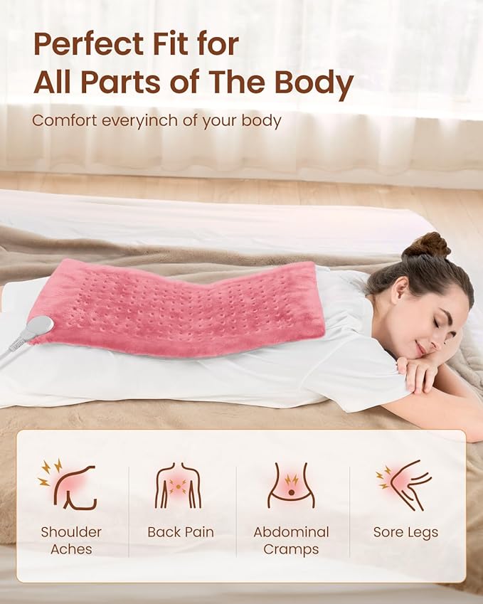 RENPHO Electric Heating pad for Back, Mothers Day Gifts & Birthday Gifts for Her Him, Heating Pads for Neck and Shoulder, FSA Eligible HSA Store, Auto-Off, ETL Certified, Extra Large 12"x24" Pink