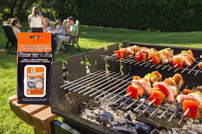 Proud Grill Q-Swiper Grill Cleaning Wipes - Bristle & Wire Free BBQ Cleaner, Heavy Duty Degreaser Wipes, Grease & Grime Remover for Outdoor Barbecue Grills, Disposable - 40 Count, Pack of 1