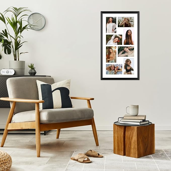 11.8x21.8 Collage frame with 8 Openings 4X6 Pictures, Multiple Picture Frame with Mat, Wall or Tabletop Decor, Black Wood Grain,2 Pack