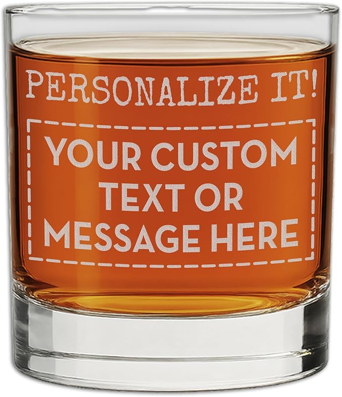 Personalized Fathers Day Engraved 11oz Whiskey Glass, Custom Dad Gifts, Etched Bourbon Glass, Customized Father Birthday for Him Husband Groomsmen Gifts, Unique Message, Prime Your Text Here