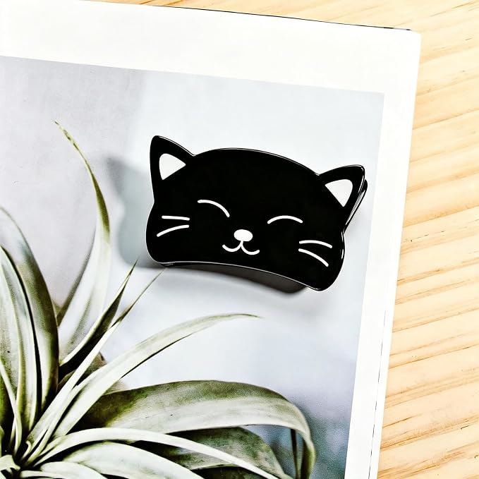 Black Cat Hair Claw Clips Animal Hair Clips Cute Acrylic Kitten Hair Clamp | Kitten Hair Jaw Clips Strong Hold Hair Barrettes Pet Cat Hair Accessories for Women Daily Halloween Holiday Party Styling