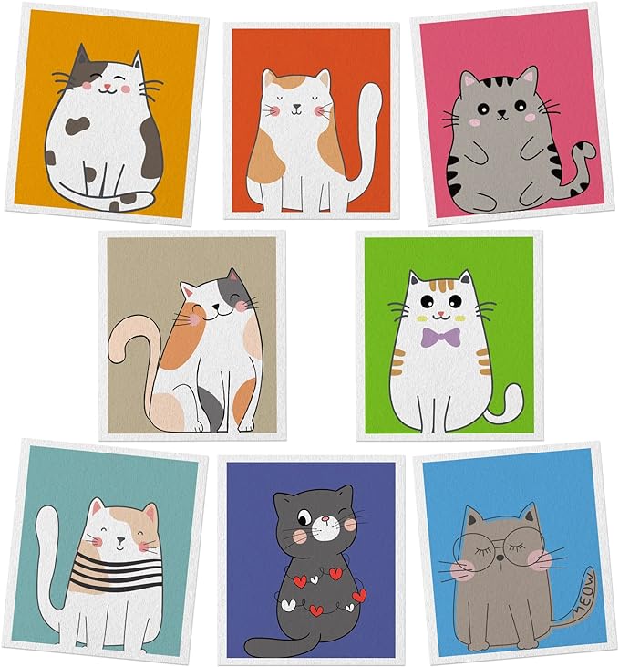 Lucomb Swedish Dish Cloths for Kitchen, 8 Pack Reusable Cleaning Cloth Absorbent Kitchen Towels No Odor Fast Drying for Home Wipes Dish Washing (Cute Cat)