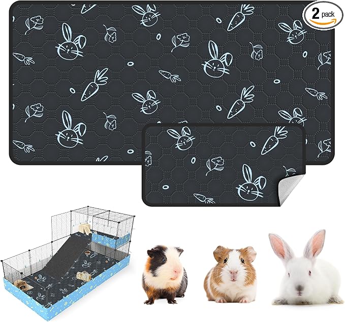Washable Guinea Pig Bedding for 2 Story Guinea Pig Cages, Fast Absorption Reusable Guinea Pig Cage Liner, No Shrunk, Anti-Slip Bottom, Leak-Proof Pee Pad Mat, 12” x 24” & 24” x 48” (Navy)