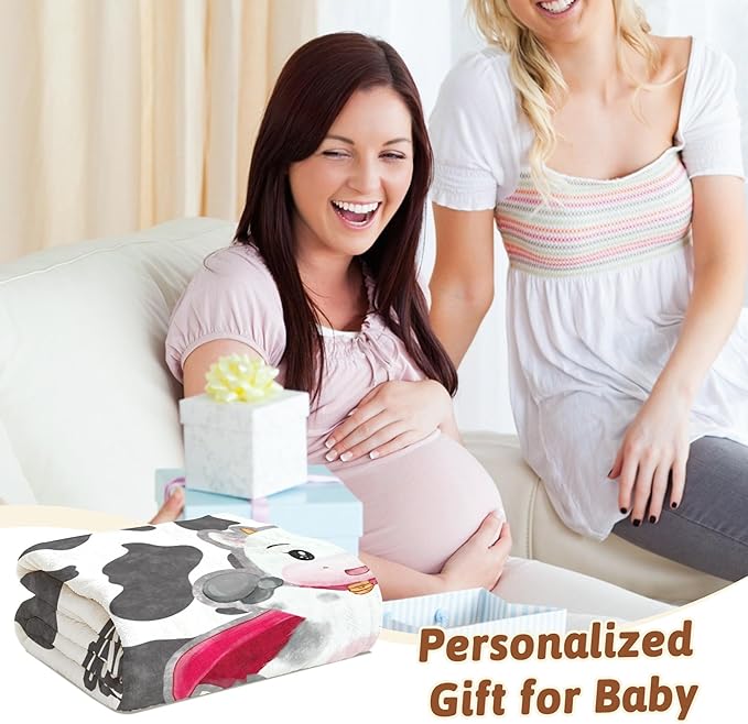 Personalized Baby Blankets for Girls Boys, Custom Cow Print Blanket for Baby Kids, Customized Cow Blanket with Name Super Soft, 30"x 40"
