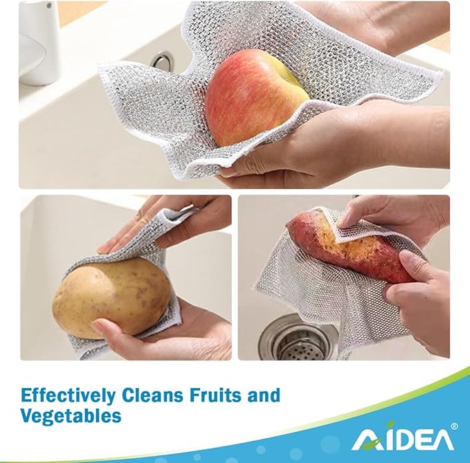 AIDEA Non Scratch Wire Dishcloth 24PK, Wire Dishwashing Rag for Wet and Dry, Dish Cloths for Washing Dishes, Cleaning Pads Steel Scrubber for Cookware, Sinks, Dishes, Stove Tops, 7"×8"