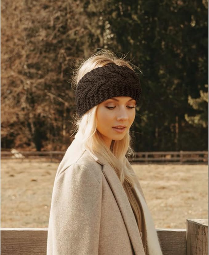 DRESHOW Winter Knit Chunky Headbands for Women Crochet Turban Knitted Ear Warmer Fashion Head Wrap 6 Pack
