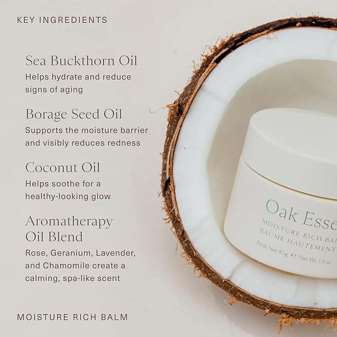 Oak Essentials Moisture Rich Balm | Nourishing Face Balm with Sea Buckthorn & Borage Seed Oil to Help Support Collagen and Deep Hydration, 1.4 Oz