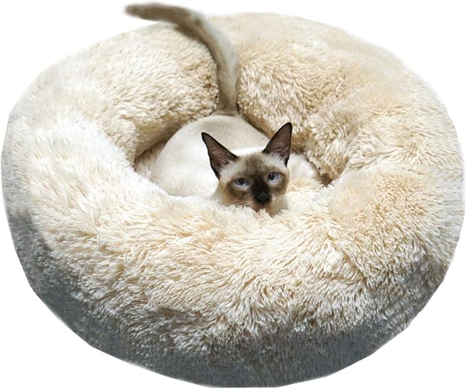 Dog Bed for Small Dogs & Cats, 24 Inch Medium Fluffy Washable Donut Bed | Plush Puppy Bed and Cat Bed for Pets up to 25 lb, High-Loft Polyester Fill with Water-Resistant Non-Skid Base for Indoor Use
