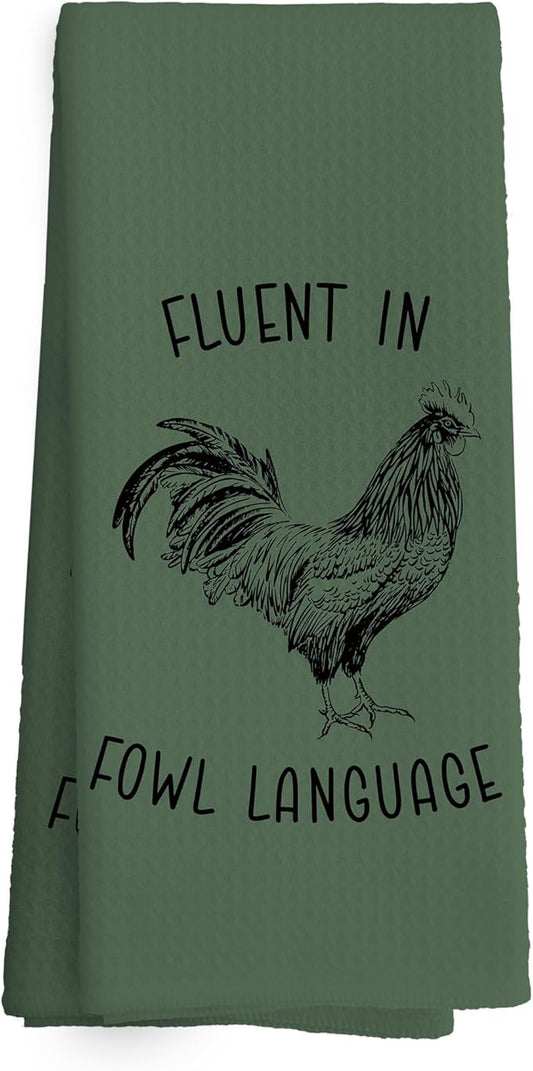 Chicken Kitchen Towels Funny Dark Green Dish Towel with Sayings 16x24 Inches, Chicken Lover Gift Decorative Absorbent Dishcloths Tea Towels for Kitchen Bathroom Decor, Humorous Gifts for Women