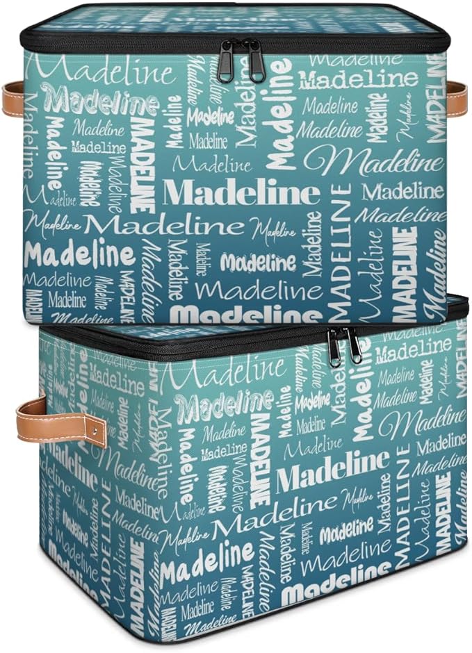 Custom Storage Basket with Name, Personalized Keepsake Box with Zipper Lid, Foldable Fabric Memory Bin Large capacity with Handle Gradient Grey Green