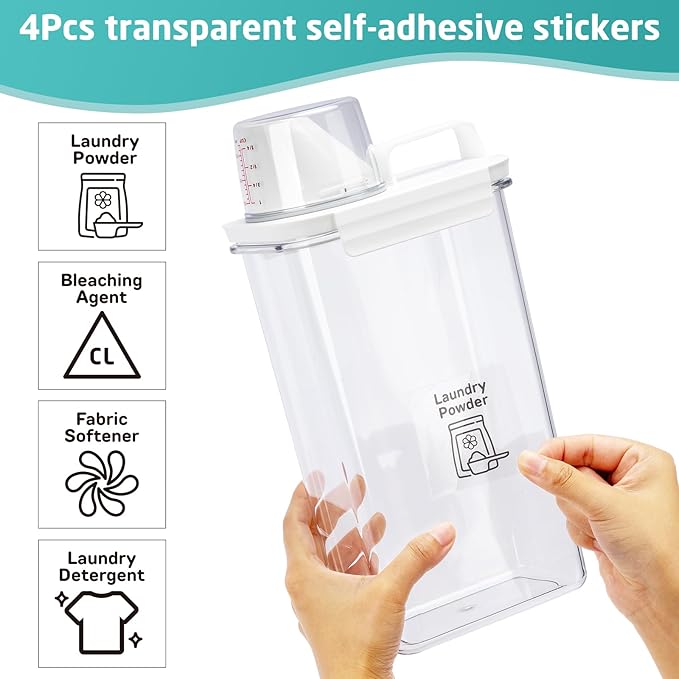 Laundry Detergent Dispenser-2 Pack, 78 oz Detergent Dispenser with 4 Removable Labels, Laundry Soap Dispenser for Laundry Room Organization and Storage, BPA Free & PET Plastic Clear