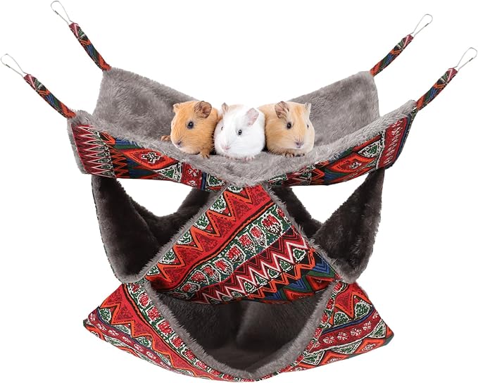 3 Tier Guinea Pig Cage Accessories,Ferret Rat Hammock,13.7x13.7 Inches, Pet Cage Hanging Bunkbed Hammock for Small Animals,Guinea Pig,Ferret,Kitten,Squirrel, Chinchilla, Rat,Parrot | Rat Hammock for Cage, Pet Cage Hanging Hammock, Small Animals, Guinea...