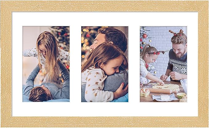 8x14 Collage frame with 3 Openings 4X6 Pictures, Multiple Picture Frame with Mat, Wall or Tabletop Decor, Natural Grain (1 Pack)