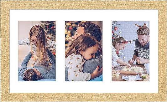 8x14 Collage frame with 3 Openings 4X6 Pictures, Multiple Picture Frame with Mat, Wall or Tabletop Decor, Natural Grain (1 Pack)
