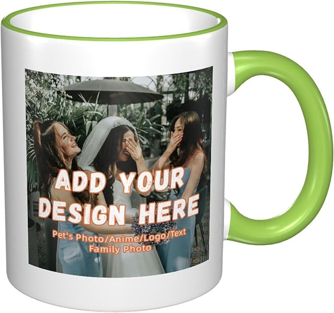 Custom Mugs and Coffee Cups Partial or Full Size Printed Creative Designs Customizable with Your Photos Images Text (Partial, Green)