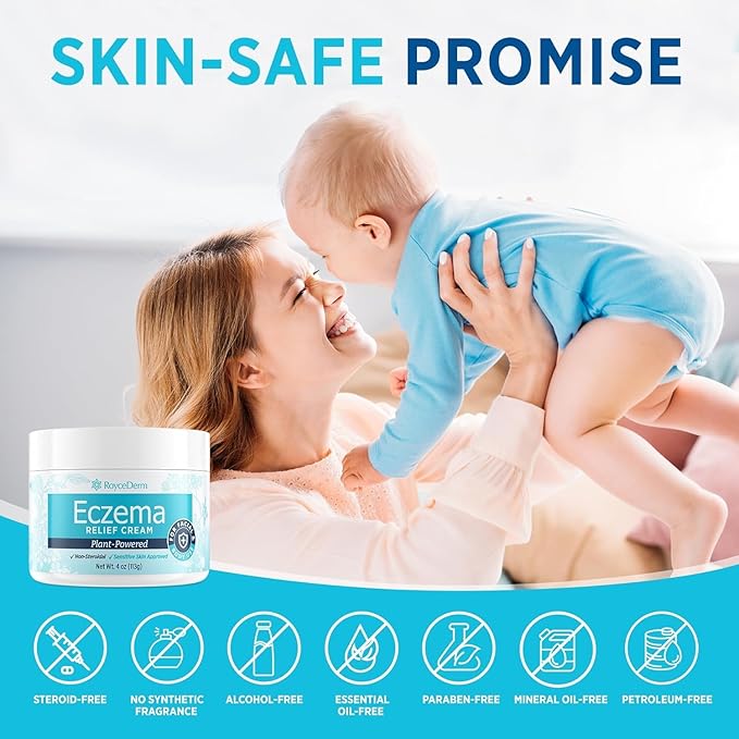 Roycederm Eczema & Psoriasis Cream for Dry, Itchy Skin – Moisturizer for Sensitive Skin, Eczema, Psoriasis & Dermatitis – 1% Colloidal Oatmeal + Ceramides – Steroid-Free for Adults, Kids & Babies