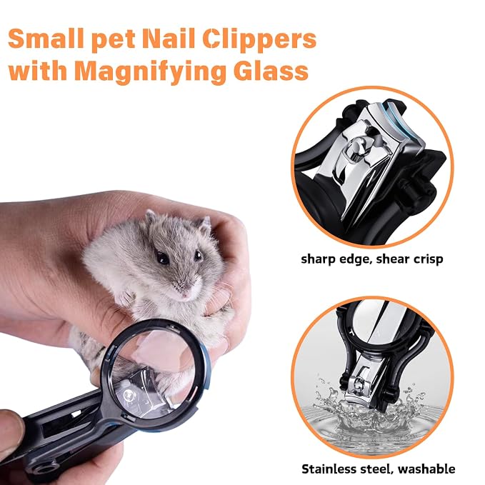 Guinea Pig Grooming Kit - Nail Clippers with Magnifying Glass & 2-Piece Fine-Tooth Comb Set for Small Animals, Rabbit, Hamster, Hedgehog, Ferret, Chinchilla, Sugar Glider (white)