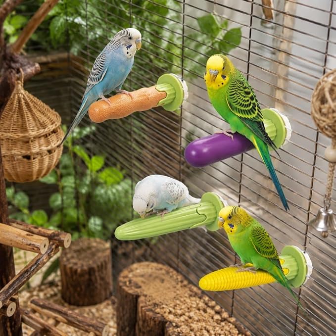 4 Pack Bird Perches for Cage, Vegetable Design Parrot Perch, Bird Nail Grinding Perch for Parakeets, Budgies, Cockatiels and Small Parrots, Bird Cage Accessories