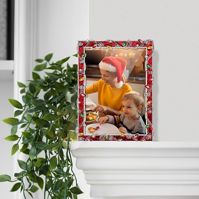 LARAINE 5x7 Picture Photo Frame Christmas Metal 2025 Christmas High Definition Display Pictures for Tabletop Home Decorative Holiday Gift (Red, 5x7)