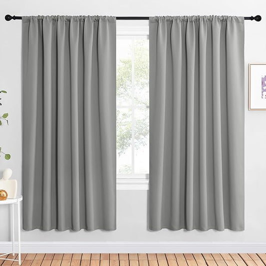 NICETOWN 2 Panels Blackout Curtains, Rod Pocket Window Curtains Room Darkning Drapes for Bedroom/Living Room, Thermal Insulated Solid Draperies for Home Office/Study, 62 by 72-Inch, Silver Grey