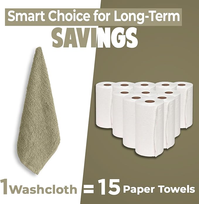 DAN RIVER 100% Cotton Wash Cloths 24 Pack [12x12] Soft & Absorbent face Cloth, Gym, Hotels & Spa Perfect for Everyday Use Fingertip Towels, Beige