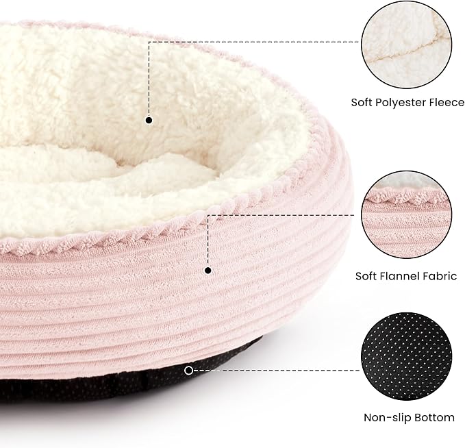 Love's cabin Round Donut Cat and Dog Cushion Bed, 24in Pet Bed for Small or Medium Dogs, Anti-Slip & Water-Resistant Bottom, Soft Durable Fabric Pet Beds, Washable Calming Cat Bed Light Pink