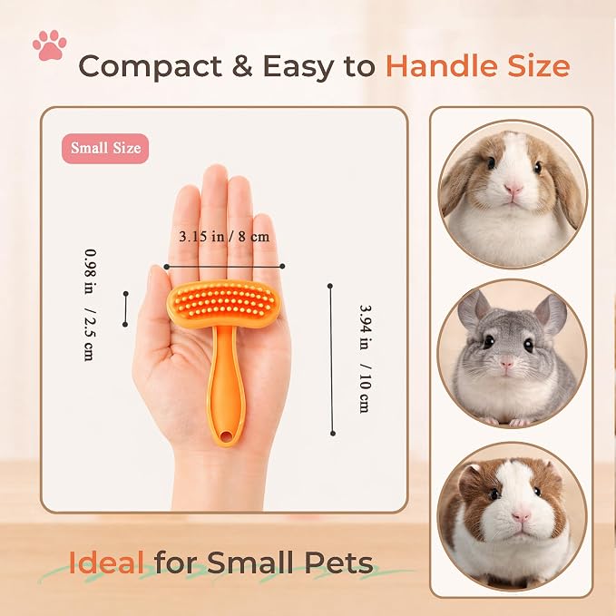 Small Silicone Grooming Brush for Guinea Pigs & Small Pets | Small Pet Fit | Soft Low-Stimulation Brush | Curved Pet Fit | Daily Bonding | Rinse-Clean Head