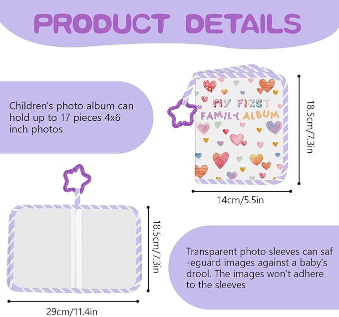 Baby Photo Album, My First Family Soft Photo Album For Baby, Raining Hearts Babies Cloth Photo Book Memory Keepsake Shower, First Year Babies Gift Pictures Holds for Newborn Toddler Kids 5.5x7inches