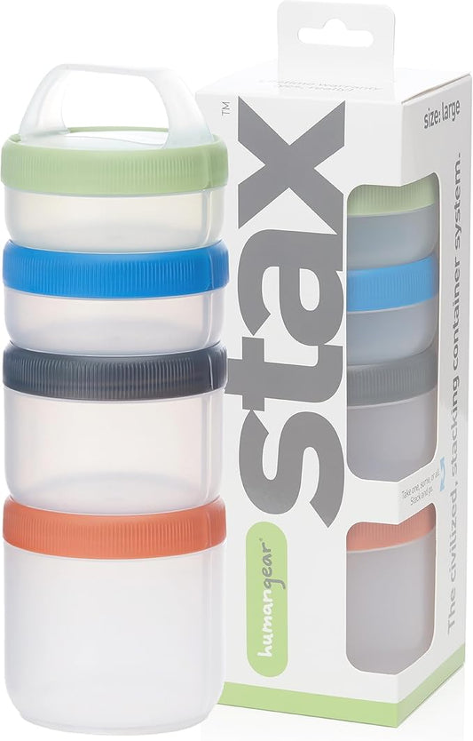 humangear Stax Modular Storage System - Food-Safe 4-Piece Stacking Container with Click-Handle