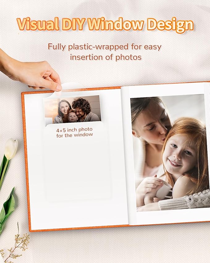 Photo Album 4x6 with 100 Pockets,Slip-in Picture Albums,Linen Cover Memory Book with Front Window,White Page Vertical Photo Book for Wedding,Family,Anniversare,Baby,Vacation