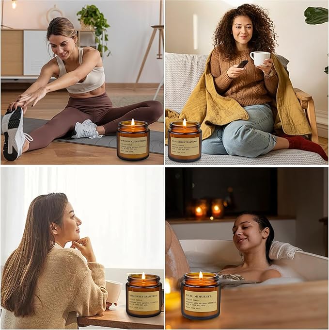 6 Pack Candles for Home Scented, Aromatherapy Candles Gifts for Women, Natural Soy Wax Long Lasting Amber Jar Candles Set for Men, Gifts for Birthday, Valentine's, Mother's, Anniversary, Christmas