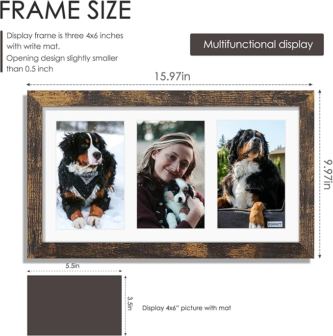 8x14 Collage Picture Frame 4x6 Collage Picture Frame Displays Three 4x6 inch Photos or 8x14 (Without Mat) for Available Horizontal Wall Mounting Display and Vertical Brown