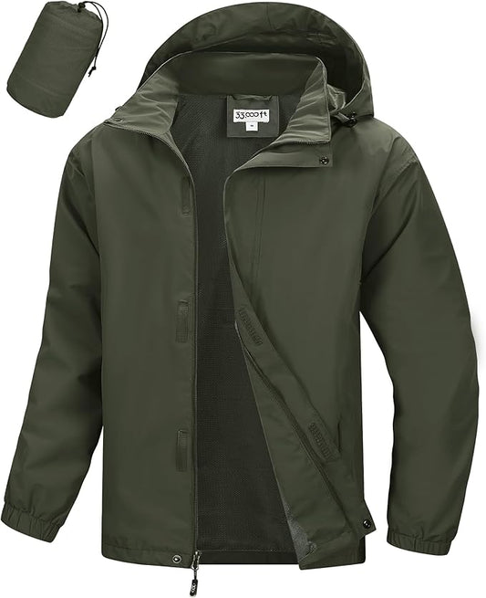 33,000ft Men's Packable Rain Jacket Waterproof Lightweight Raincoat Rain Shell with Hood for Outdoor Hiking Golf Travel