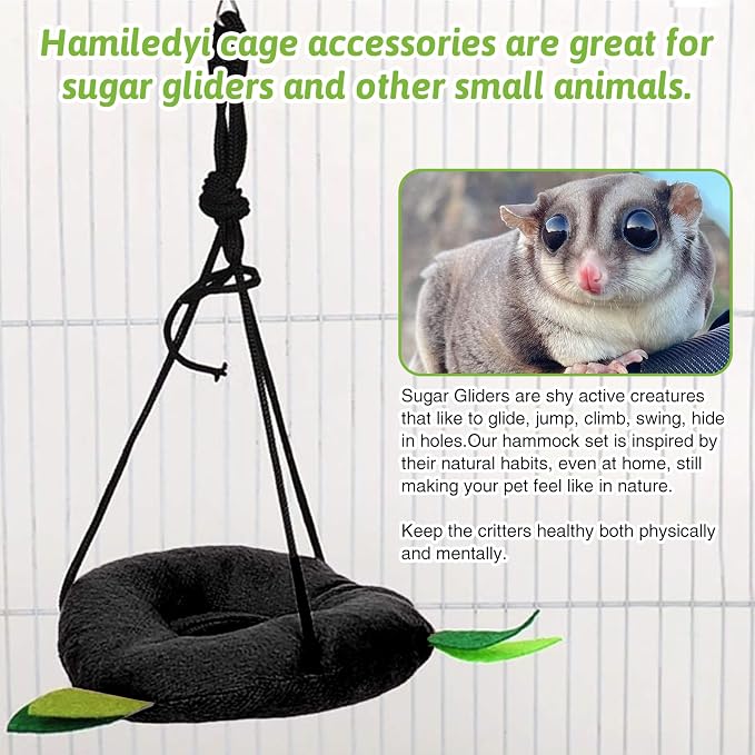 Hamiledyi 5PCS Hamster Hammock Small Animals Hanging Warm Bed House Rat Cage Nest Accessories Toy Hanging Tunnel Soft Bed Rope and Swing for Sugar Glider Squirrel Hamster Playing Sleeping