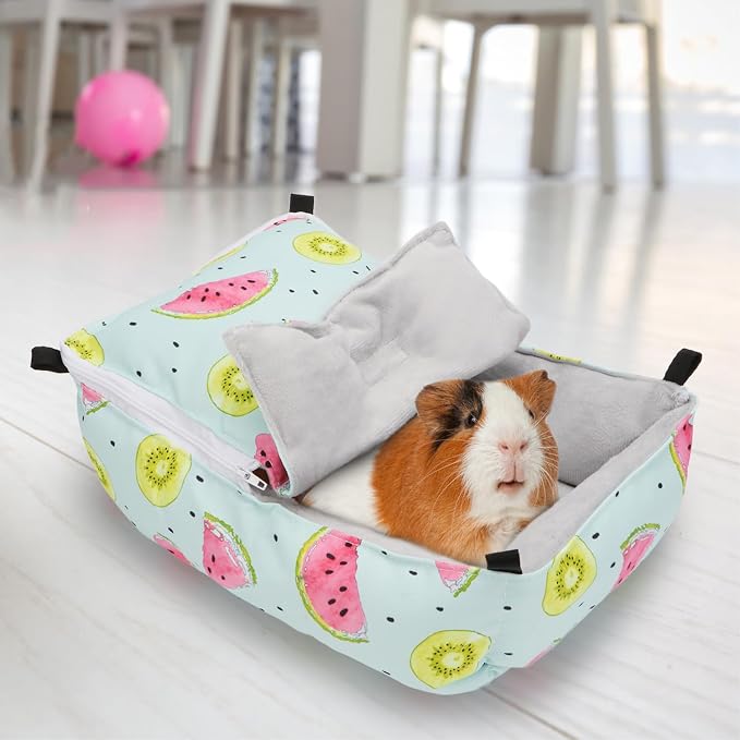 Wontee Guinea Pig Bed Warm Hammock Snuggle Bed for Young Guinea Pig Small Ferret Rat Sugar Glider Squirrel (Green)