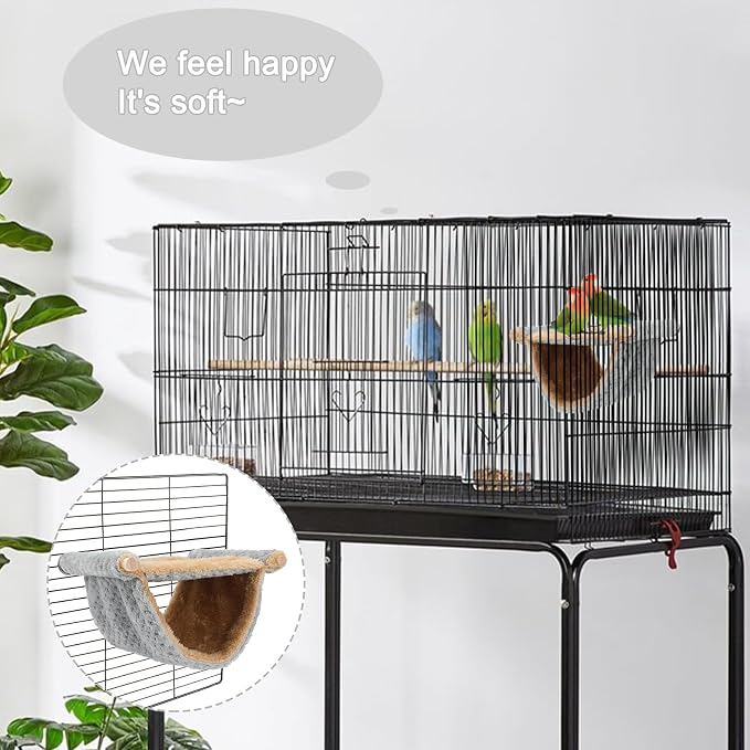 BWOGUE Bird Nest Bed Hanging Hammock, Parakeet Bed for Cage, Cockatiel Bed | Warm Fleece Snuggle Hut, Double-Layer Comfort, Wooden Perch Setup, Washable Hammock