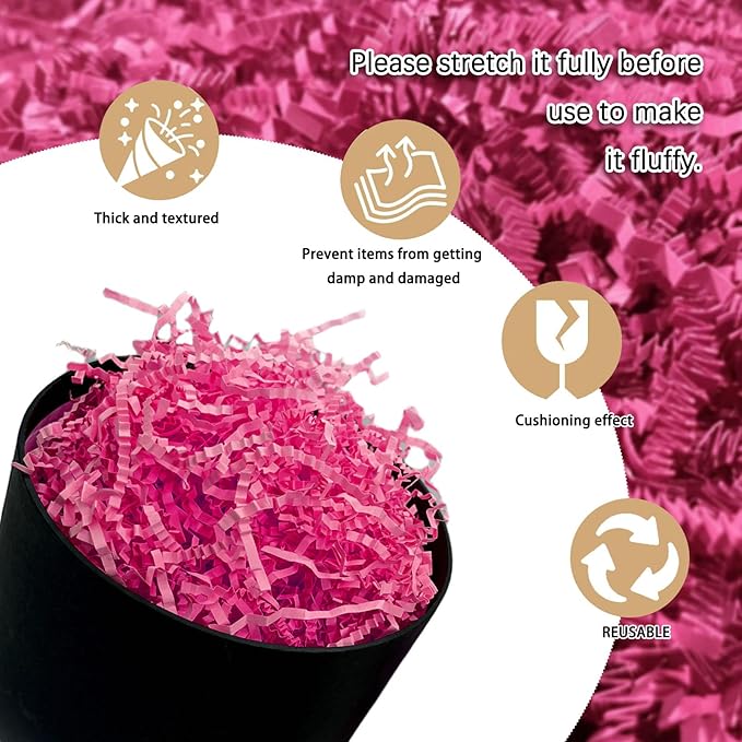 2 LB Fuschia Crinkle Cut Paper Shred Filler Great for Gift Wrapping, Fuschia Basket Fillers, Birthday, Gift Wrapping, Anniversary, Halloween Thanksgiving Christmas Party Decor Filling Supplies